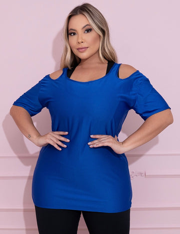 Blusa Fitness Plus Size Azul em Dry Fit