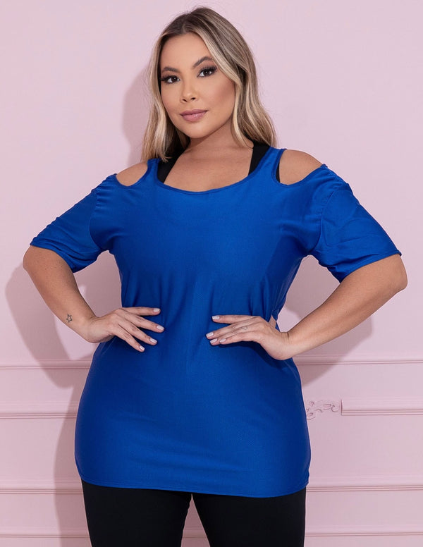 Blusa Fitness Plus Size Azul em Dry Fit | Ref: 4.4.1751-06-52