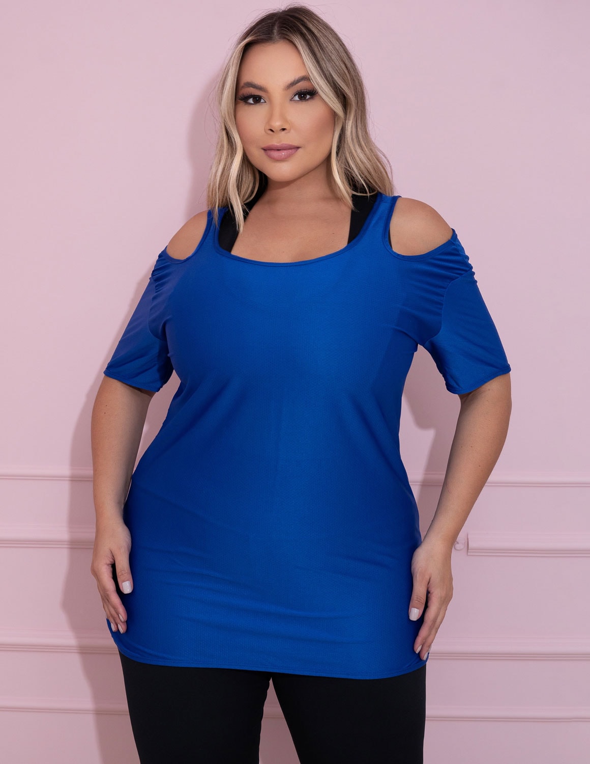 Blusa Fitness Plus Size Azul em Dry Fit