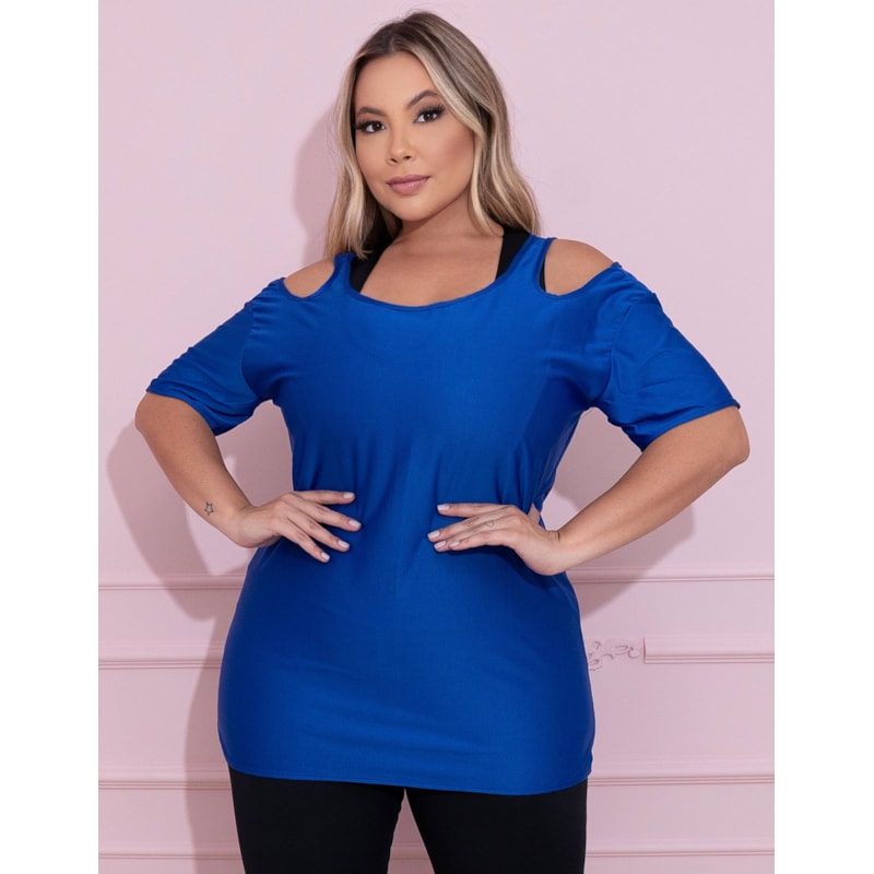 Blusa Fitness Plus Size Azul em Dry Fit | Ref: 4.4.1751-06-52