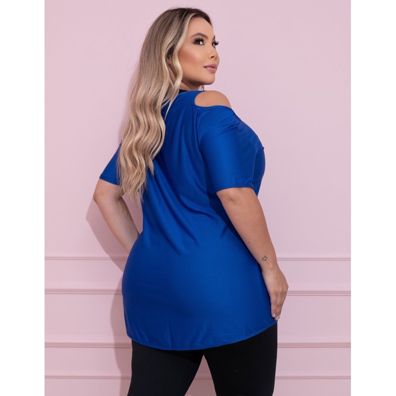 Blusa Fitness Plus Size Azul em Dry Fit | Ref: 4.4.1751-06-52