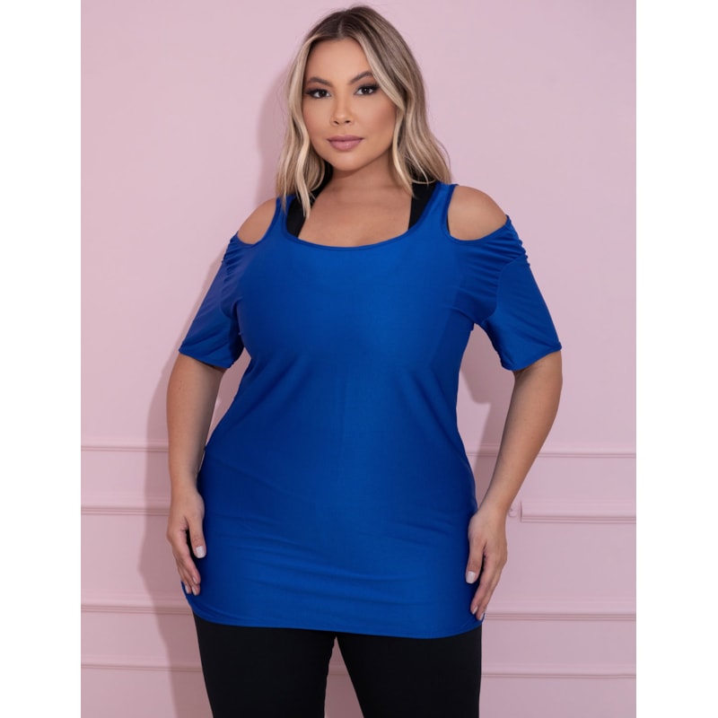 Blusa Fitness Plus Size Azul em Dry Fit | Ref: 4.4.1751-06-52