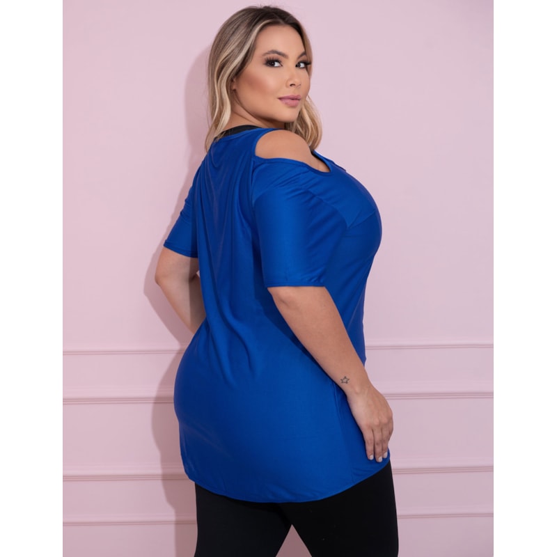Blusa Fitness Plus Size Azul em Dry Fit | Ref: 4.4.1751-06-52