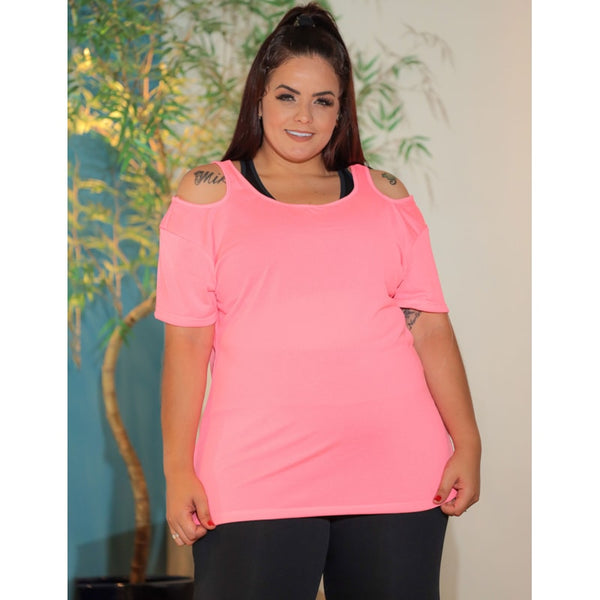 Blusa Plus Size Rosa Neon em Dry Fit | Ref: 4.4.1751-39-54