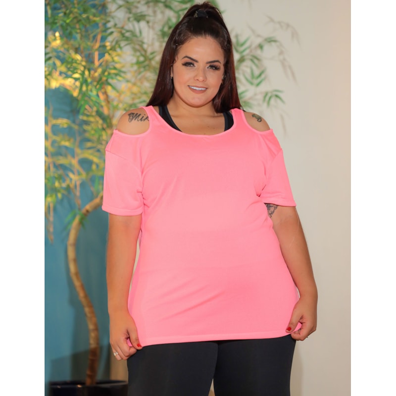 Blusa Plus Size Rosa Neon em Dry Fit | Ref: 4.4.1751-39-54