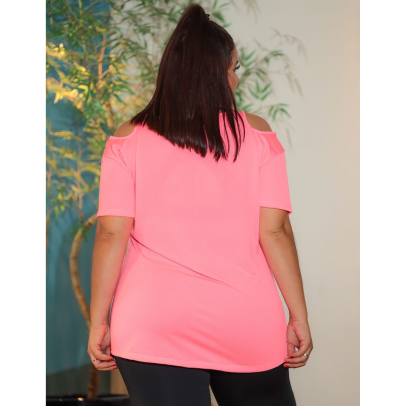 Blusa Plus Size Rosa Neon em Dry Fit | Ref: 4.4.1751-39-54