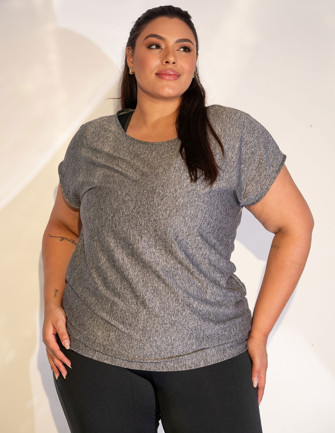 Blusa Plus Size Mescla em Dry Fit de Poliéster