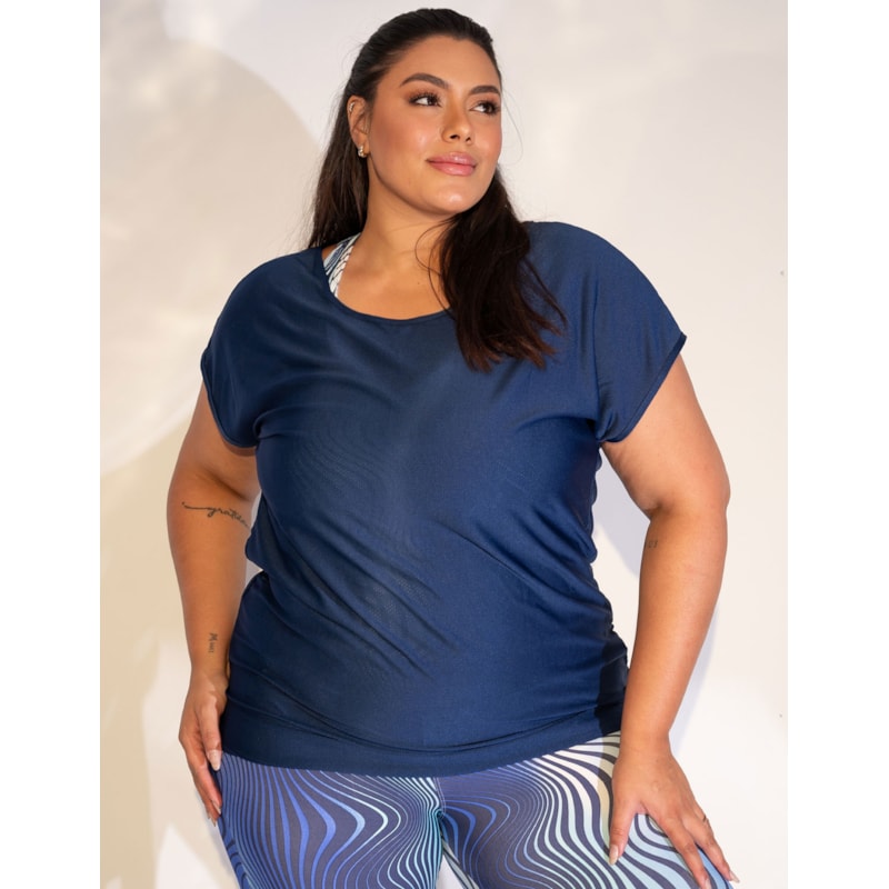 Blusa Fitness Plus Size em Dry Fit Azul Marinho | Ref: 4.4.1752-18-50