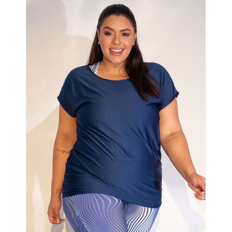 Blusa Fitness Plus Size em Dry Fit Azul Marinho | Ref: 4.4.1752-18-50