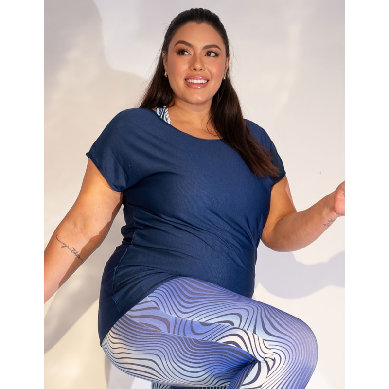 Blusa Fitness Plus Size em Dry Fit Azul Marinho | Ref: 4.4.1752-18-50