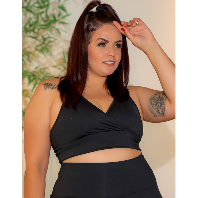 Cropped Fitness Feminino Preto Plus Size sem Bojo | Ref: 4.4.4126-01-48