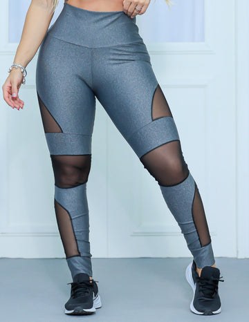 Calça Punho Mescla com Recortes de Tule Preto | Ref: 4.4.4252-03-G