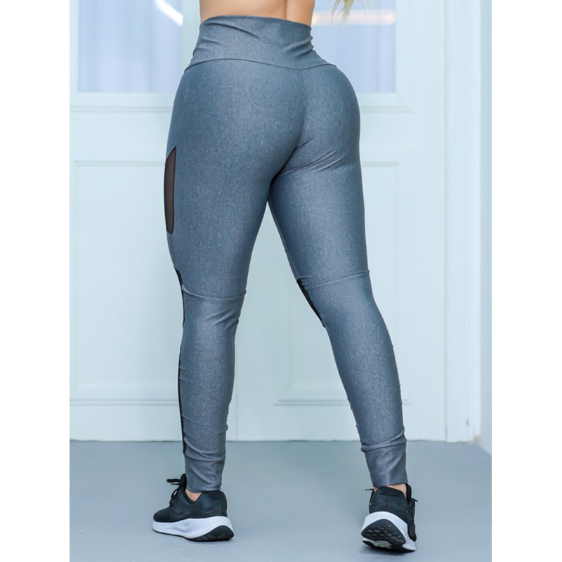 Calça Punho Mescla com Recortes de Tule Preto | Ref: 4.4.4252-03-G