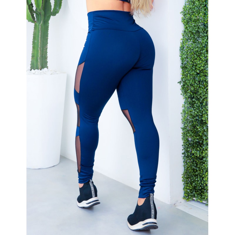 Calça Punho Azul Marinho com Recortes de Tule Preto | Ref: 4.4.4252-18-G