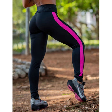 Calça Punho Fitness Preta com Tela de Poliamida Rosa | Ref: 4.4.4259-0121-G