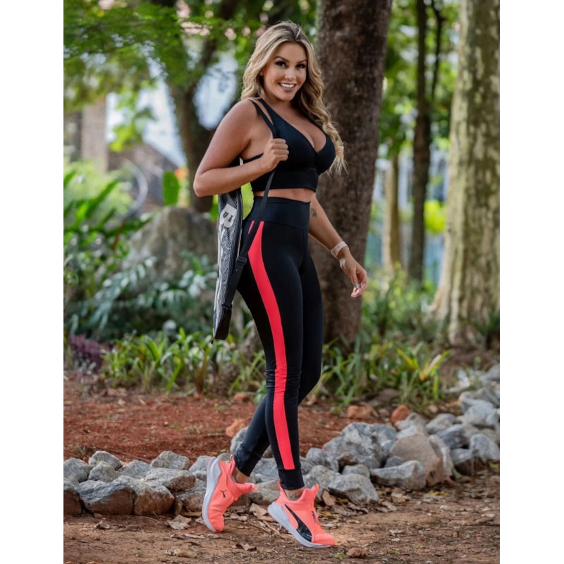 Calça Punho Preta com Tela de Poliamida Laranja | Ref: 4.4.4259-01-G