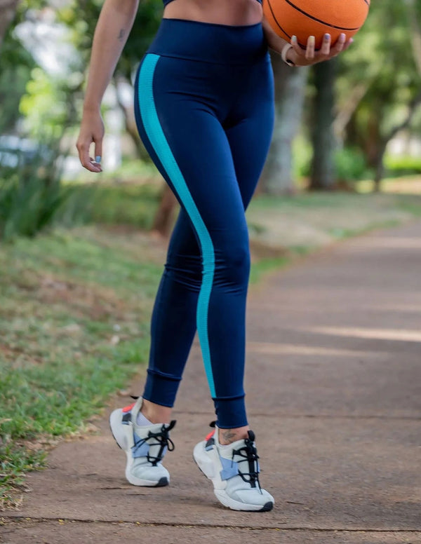 Calça Punho Azul Marinho com Tela Azul Piscina