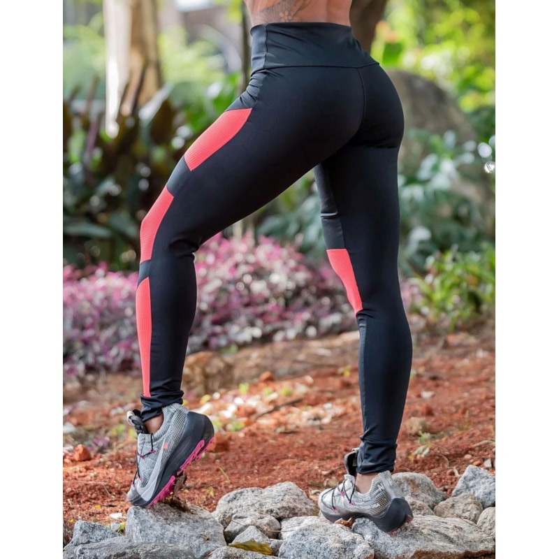 Calça Punho Preta com recortes de Tela de Poliamida Laranja | Ref: 4.4.4261-0104-G