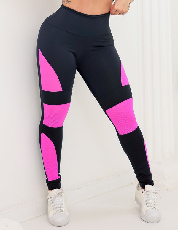 Calça Punho Preta com Tela de Poliamida Rosa | Ref: 4.4.4261-0121-G