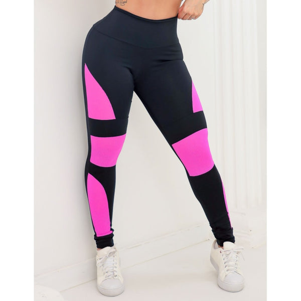 Calça Punho Preta com Tela de Poliamida Rosa | Ref: 4.4.4261-0121-G