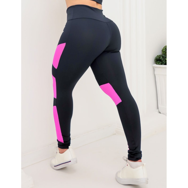 Calça Punho Preta com Tela de Poliamida Rosa | Ref: 4.4.4261-0121-G