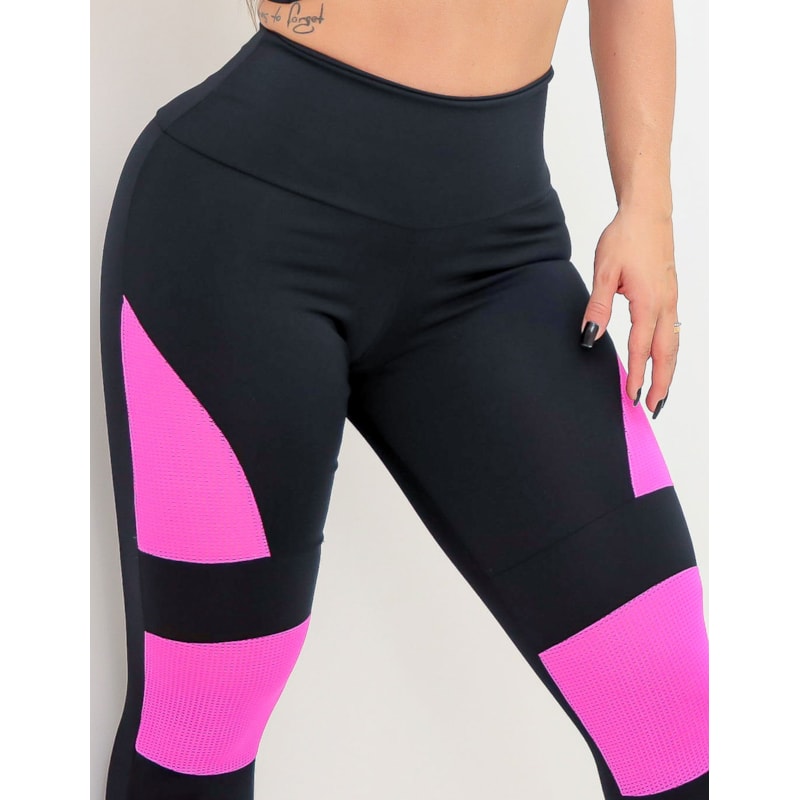 Calça Punho Preta com Tela de Poliamida Rosa | Ref: 4.4.4261-0121-G