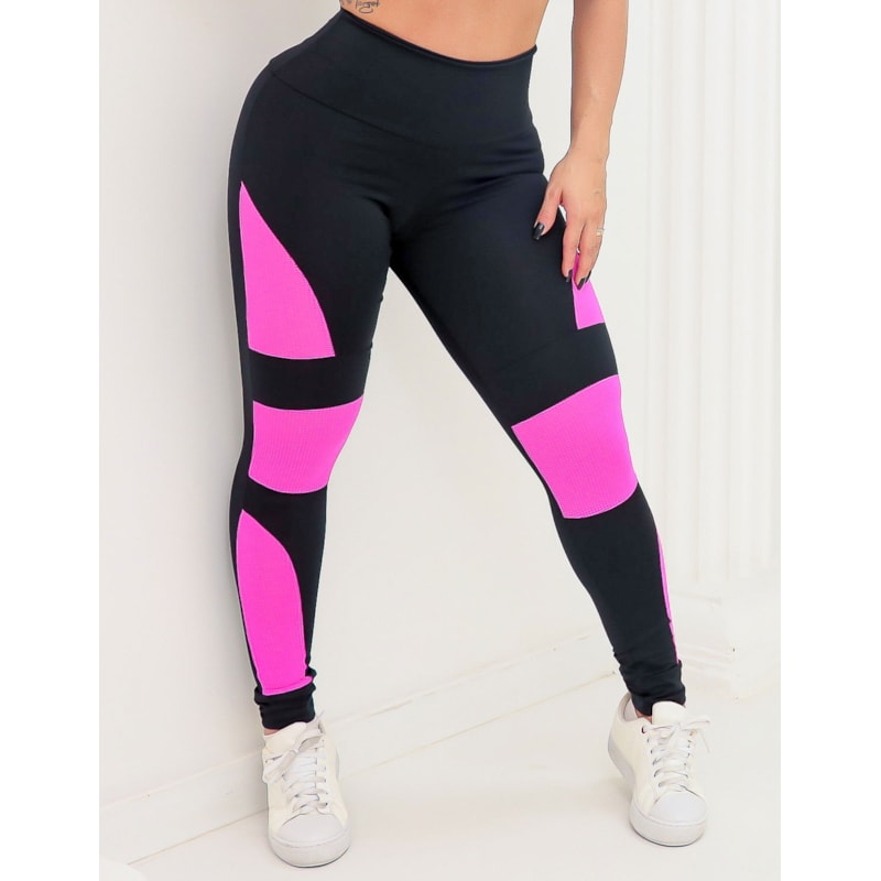 Calça Punho Preta com Tela de Poliamida Rosa | Ref: 4.4.4261-0121-G