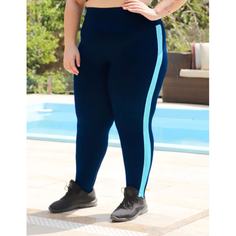 Calça Plus Size Cós Alto Azul Marinho com Tela | Ref: 4.4.4302-1838-48