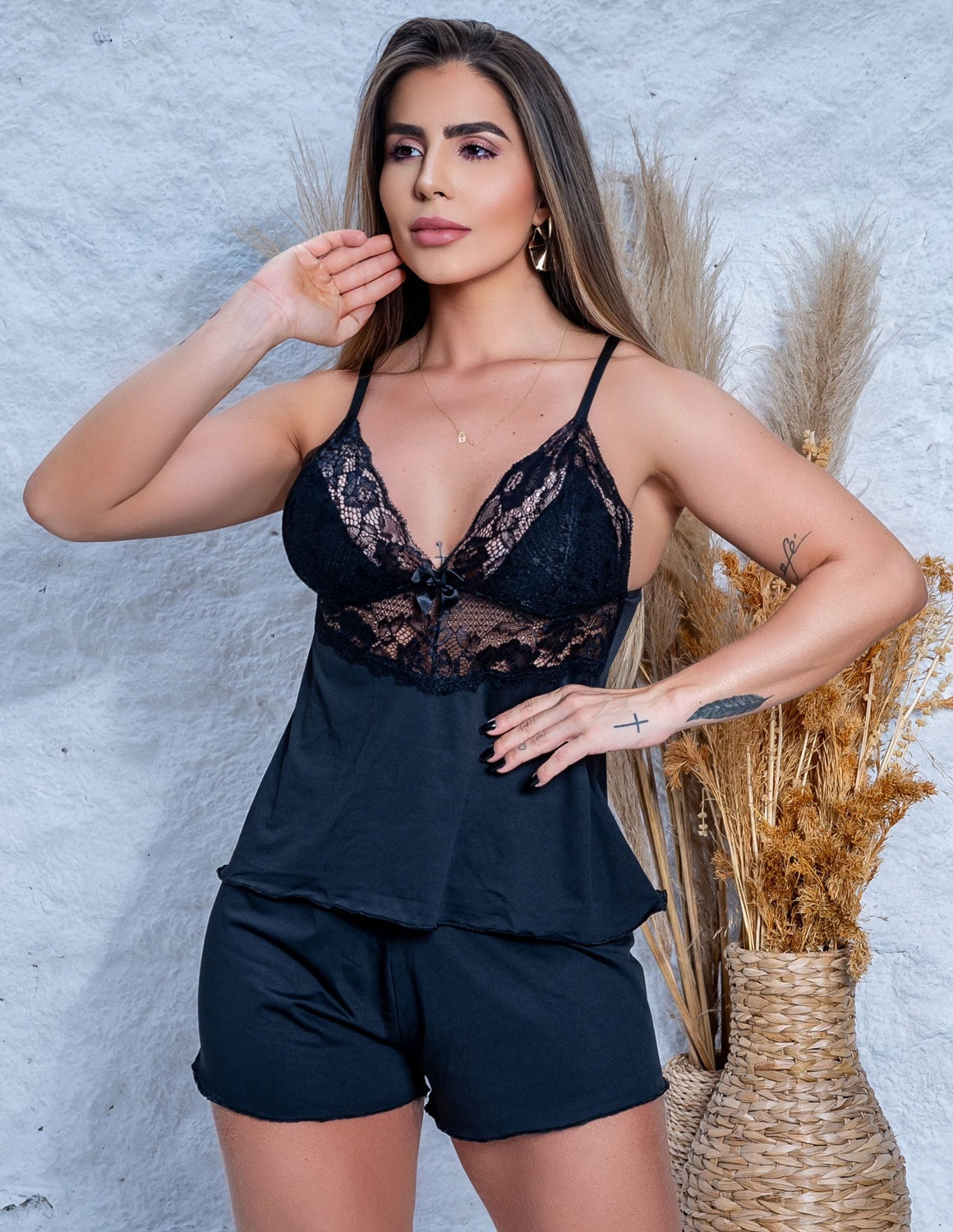 Short Doll Preto de Microfibra | Ref: 5.5.003-01-G
