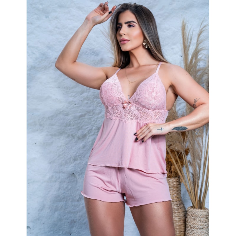 Short Doll Salmão com Renda Jacatrônica | Ref: 5.5.003-19-G
