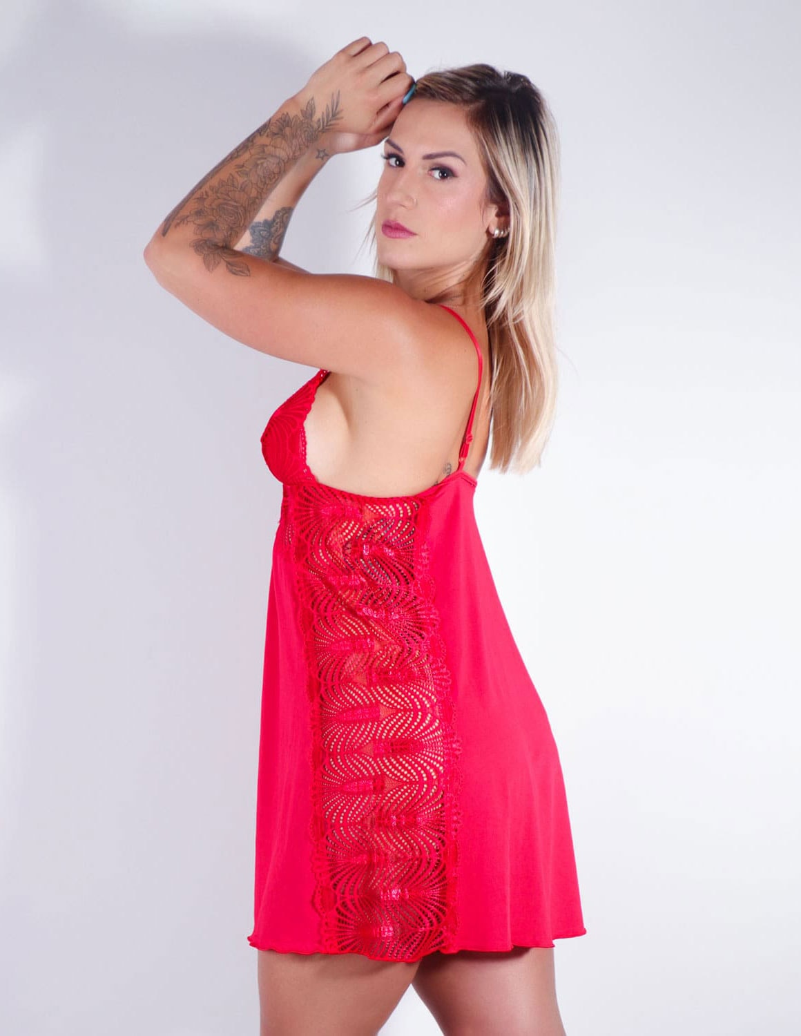 Camisola Vermelha com Renda Jacatrônica sem Bojo
