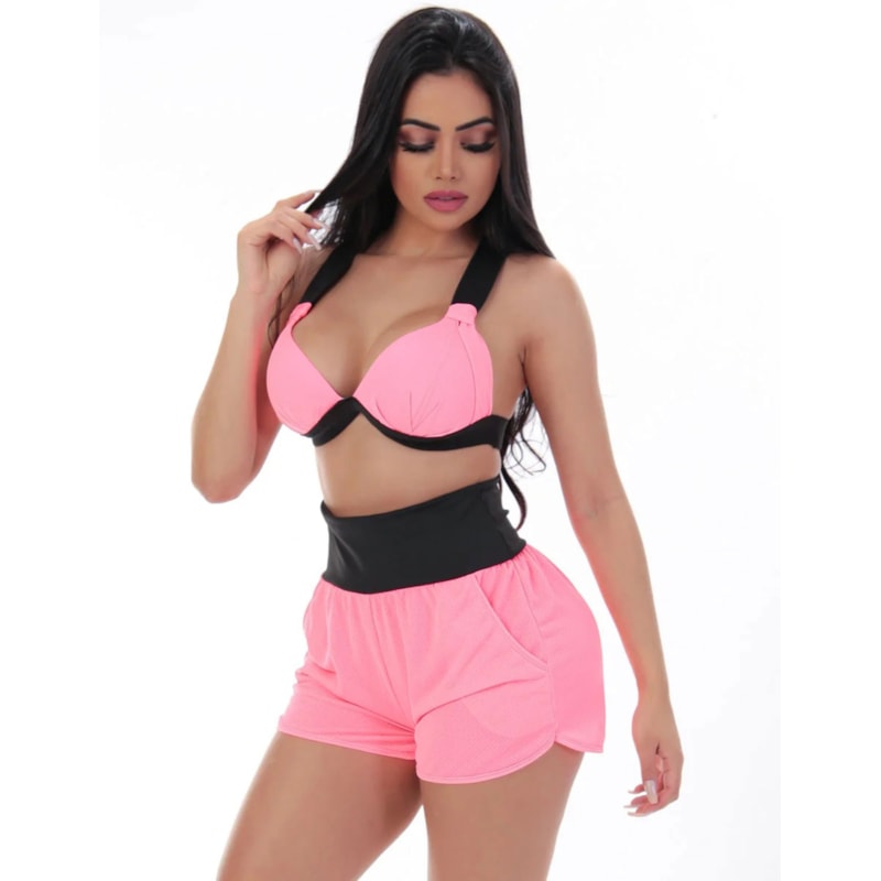 Conjunto em Dry Fit Rosa com Short com Bolsos e Top | Ref: 8.8.0118-0701-G