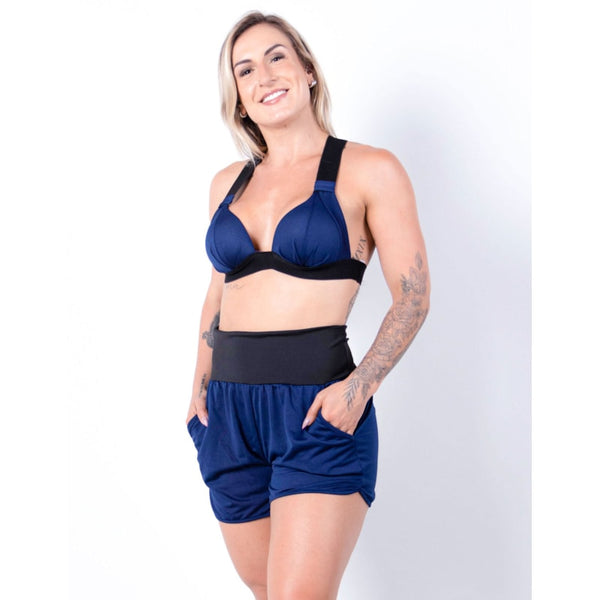Conjunto Fitness de Dry Fit Azul Marinho com Short e Top com Bojo | Ref: 8.8.0118-18-G