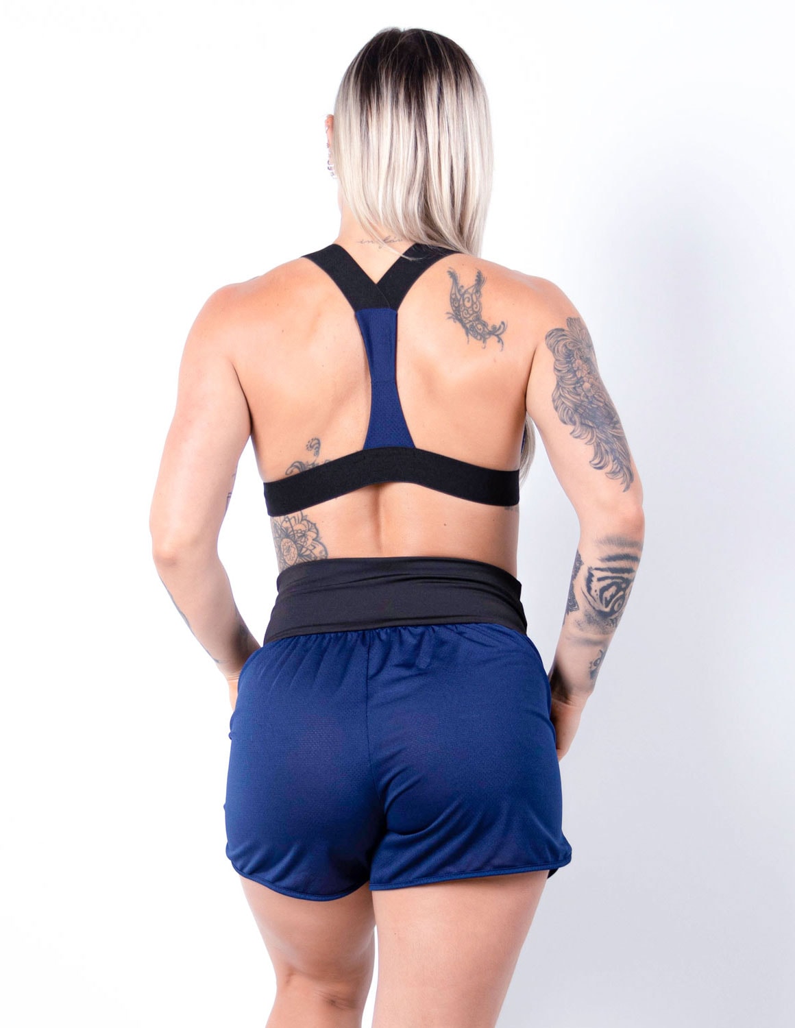 Conjunto Fitness de Dry Fit Azul Marinho com Short e Top com Bojo