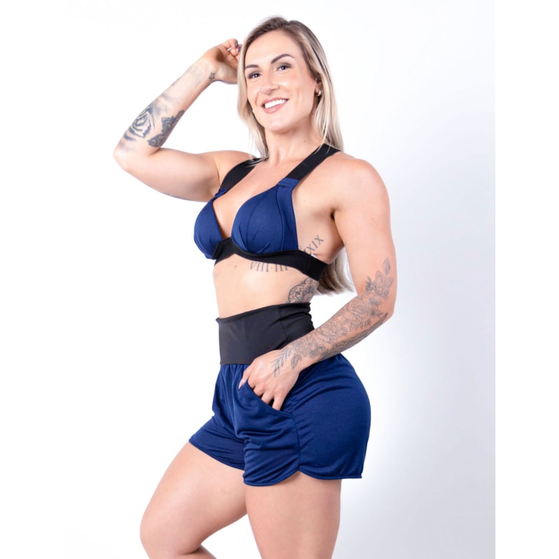 Conjunto Fitness de Dry Fit Azul Marinho com Short e Top com Bojo | Ref: 8.8.0118-18-G