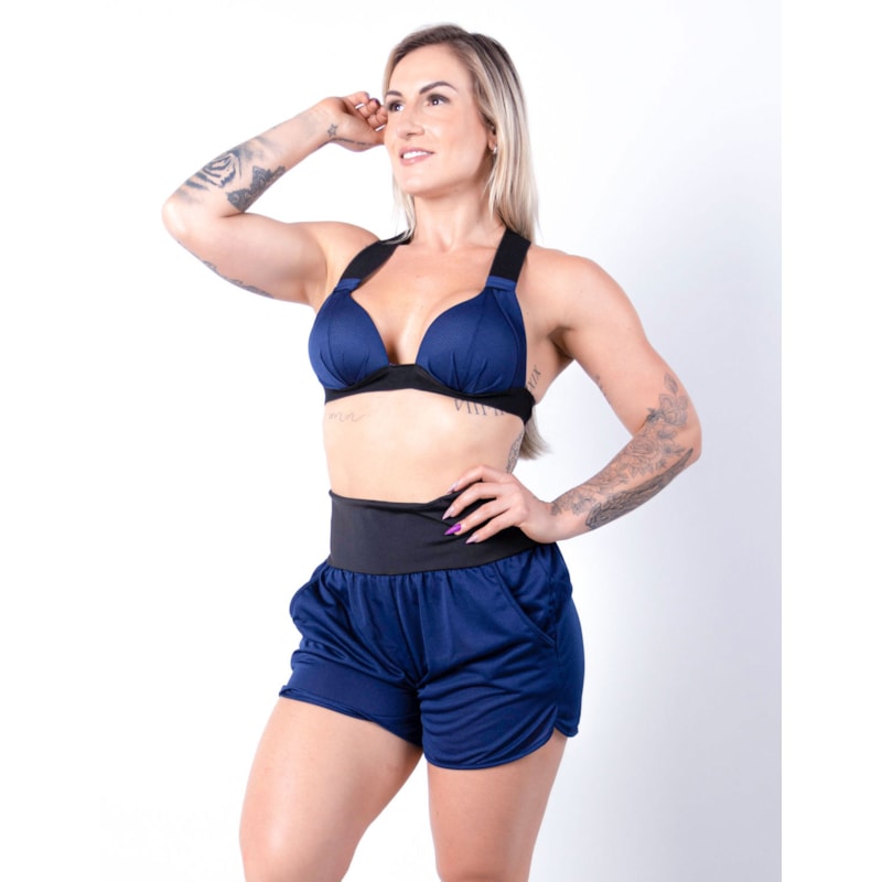 Conjunto Fitness de Dry Fit Azul Marinho com Short e Top com Bojo | Ref: 8.8.0118-18-G