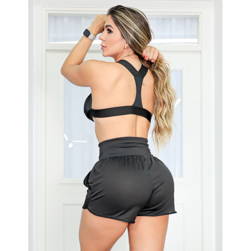 Conjunto Fitness de Dry Fit Preto com Short e Top com Bojo | Ref: 8.8.0118-01-G