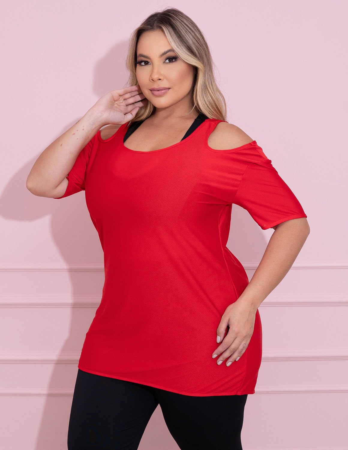 Blusa Plus Size Vermelha em Dry Fit | Ref: 4.4.1751-11