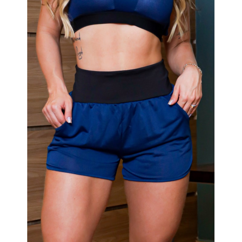 Short Feminino em Dry Fit Azul Marinho com Bolsos sem Forro | Ref: 4.4.1722-1801-G