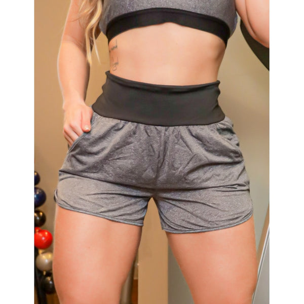Short Fitness Feminino Mescla em Dry Fit com Bolsos | Ref: 4.4.1722-0301-G
