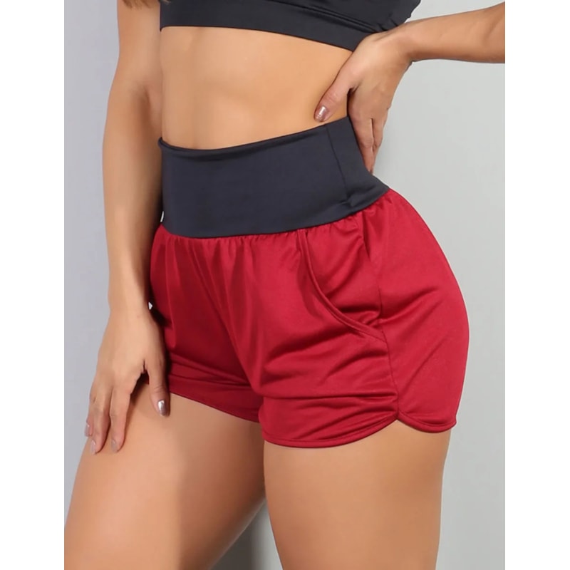 Short Feminino em Dry Fit Vinho com Preto | Ref: 4.4.1722-0124-G