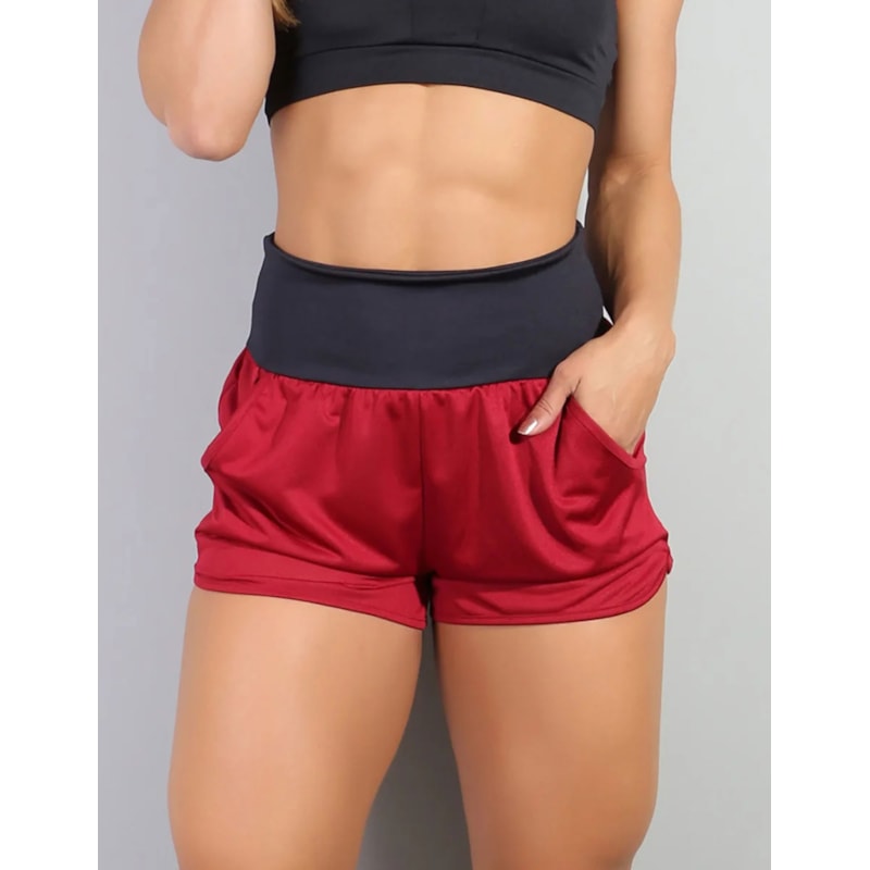 Short Feminino em Dry Fit Vinho com Preto | Ref: 4.4.1722-0124-G