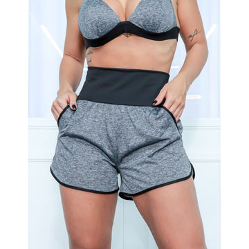 Short em Dry Fit Mescla com Bolsos e Cós Preto | Ref: 4.4.1722V-0301