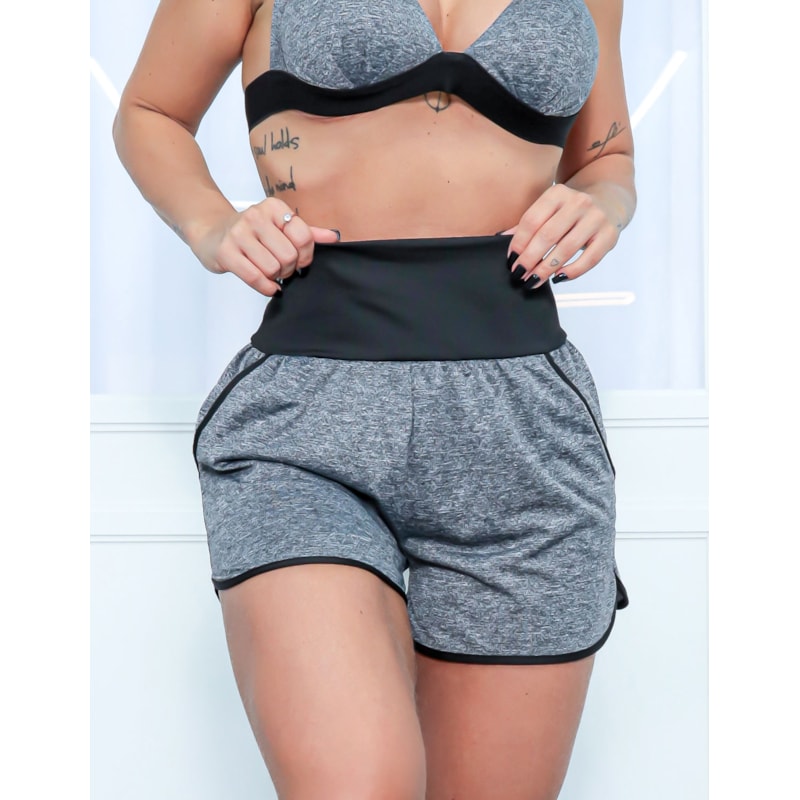 Short em Dry Fit Mescla com Bolsos e Cós Preto | Ref: 4.4.1722V-0301