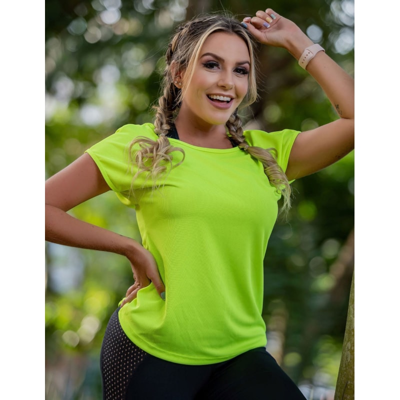 Blusa Amarelo Neon Dry Fit com Manguinhas | Ref: 4.4.4387-36