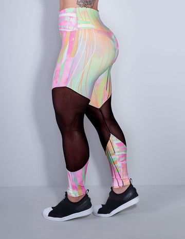 Calça Legging Estampada com Tule nas Pernas