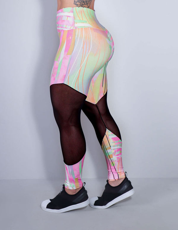 Calça Legging Estampada com Tule nas Pernas