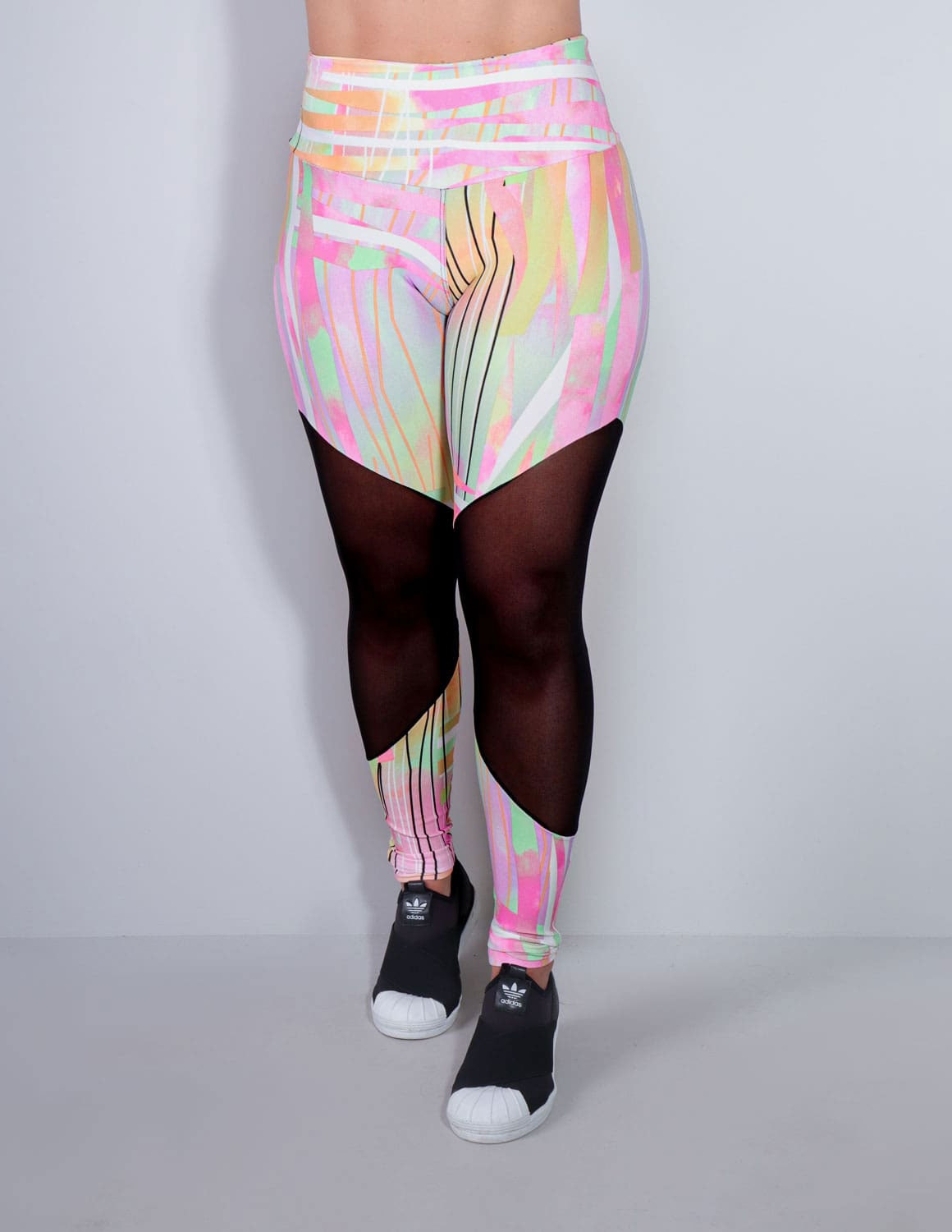 Calça Legging Estampada com Tule nas Pernas