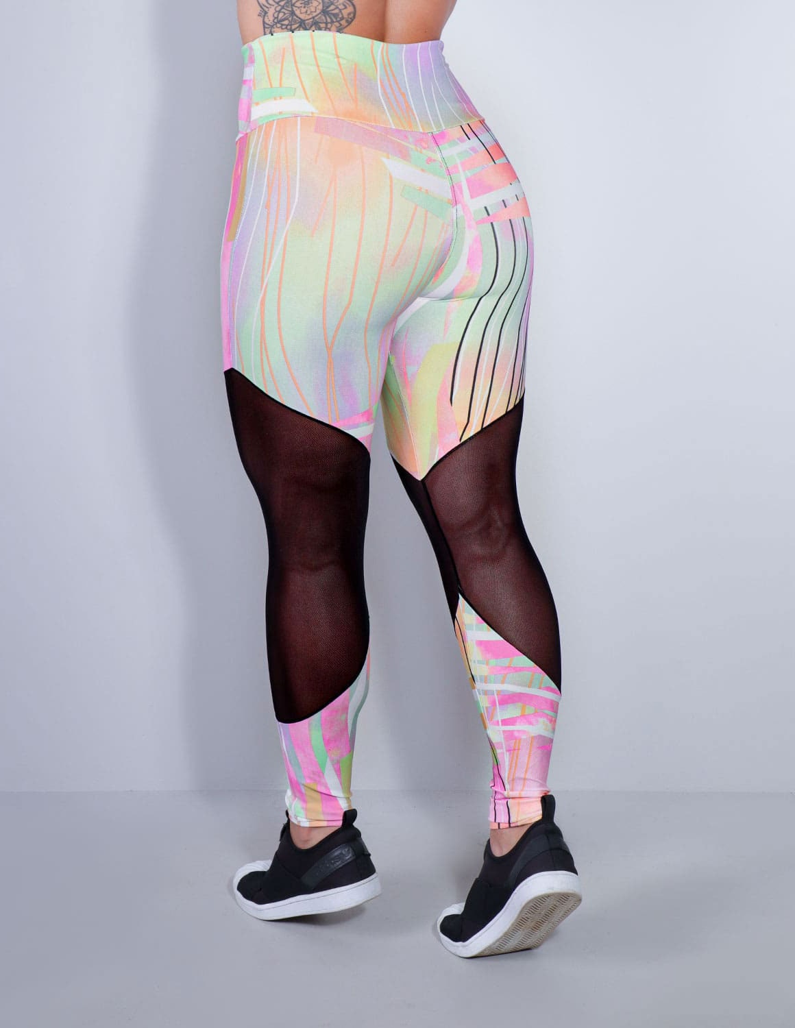 Calça Legging Estampada com Tule nas Pernas