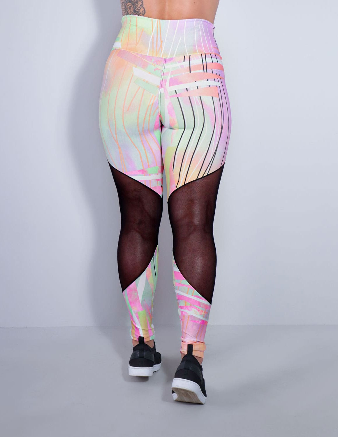 Calça Legging Estampada com Tule nas Pernas